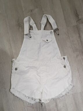 White Denim Short Overalls